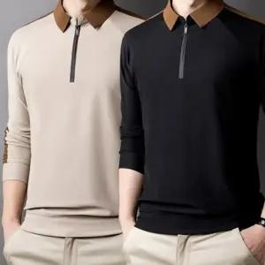 깔끔한 디자인의 사계절 남성용 반짚업 카라티 긴팔 티셔츠 정장 캐쥬얼 빅사이즈 T