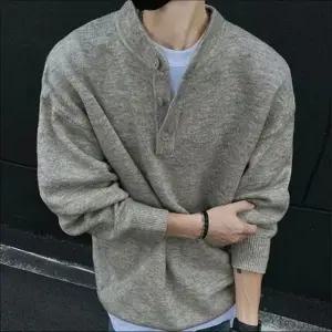 남성 버튼티 헨리넥 단추 니트 스웨터 댄디룩 긴팔 2색