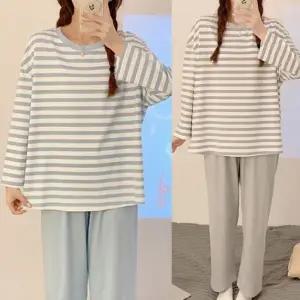 DHH-S16 세트 스트라이프 데일리 홈웨어 긴팔 잠옷