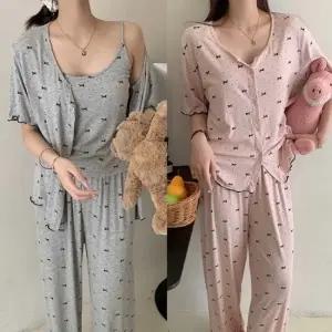 홈웨어 DHH-S20 캡내장 3피스 파자마 리본 세트