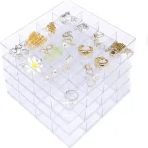 4개의 PCS 스태커블 주얼리 정리함 트레이 16개의 미니 그리드가 있는 플라스틱 보관함 1.57인치 서랍장