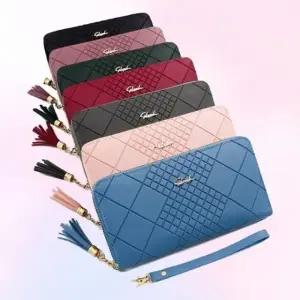 WL 여성용 가죽 장지갑 손목걸이 수납 아코디언 스타일