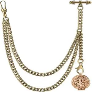 그리드 케이스 로켓 에센셜 오일 디퓨저 펜던트가 있는 DerMacht 싱글 앨버트 포켓 시계 체인 T-바