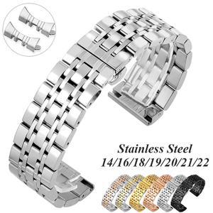 곡선 끝 시계 스트랩 14 16 18 19 20 21 22mm 팔찌 스테인레스 스틸 밴드 금속 범용 벨트 액세서리