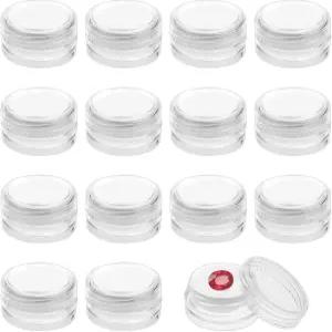 15개 작은 디스플레이 상자 구슬 보관 용기 원형 보석 홀더 케이스 전시 투명 나사 상단 뚜껑 및 알약