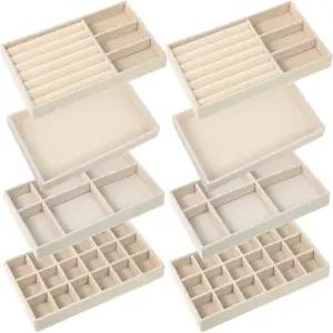 Kifmurase 8개 주얼리 정리함 트레이 서랍용 스태커블 벨벳 여성용 귀걸이 링 목걸이용 분할 디스플레이