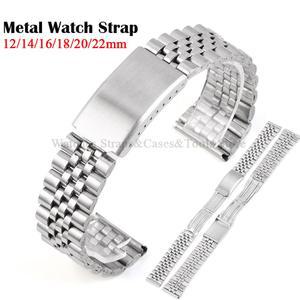 12/14mm 16mm 18mm 20mm 22mm 금속 시계 스트랩 갤럭시 6/5/4/3 접이식 버클 남성 여성 밴드