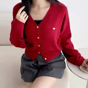 여성 베이직 아우터 이너 브이넥 데일리 레이어드 금장미니로고 패션 가디