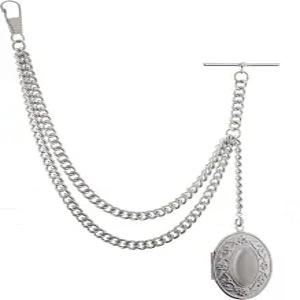 영국 실버 컬러 앨버트 포켓 시계 체인의 홀리 신스 주얼리 핸드메이드 타원형 로켓 펜던트