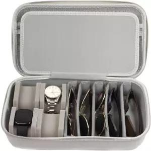 준탄 나일론 여행용 시계 주얼리 케이스 4슬롯 및 선글라스 보관 남성용 화이트 블랙