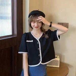 여름용 브이넥 크롭 반팔 니트 가디건 미니 기장 아우터