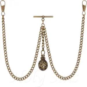 영국산 브론즈 컬러 더블 앨버트 포켓 시계 체인과 중공 펜던트로 제작된 홀리 신스 주얼리