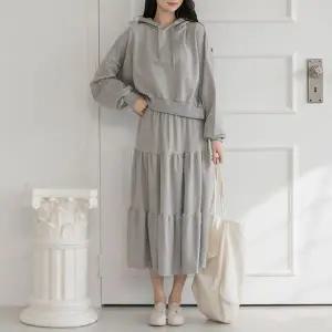 [하프클럽/]후드 크롭 캉캉 롱 스커트 세트 투피스 셋업