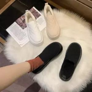 여성 겨울 가을 포근한 안감 털 퀼팅 슬립온