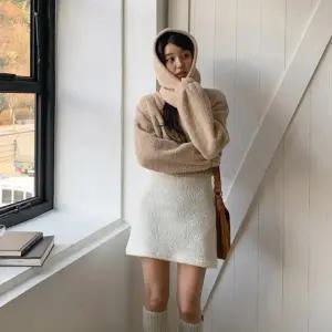 [옷자락]여자 양털 크롭 맨투맨 바라클라바 세트