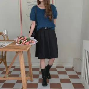 [옷자락]여자 플리츠 에이라인 미디 스커트 벨트 세트