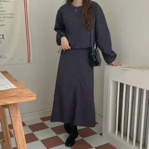 [옷자락]여자 빈티지 나일론 블라우스 밴딩 롱스커트 세트