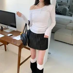 [옷자락]여자 언발넥 셔링 나시 탑 골지 SET