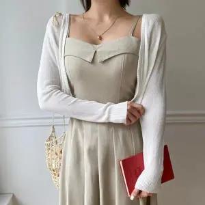 [옷자락]여자 끈나시 롱 원피스 볼레로 세트