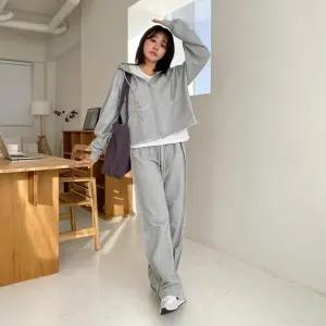 [옷자락]여자 데끼 쭈리 오버 와이드 팬츠 집업 세트