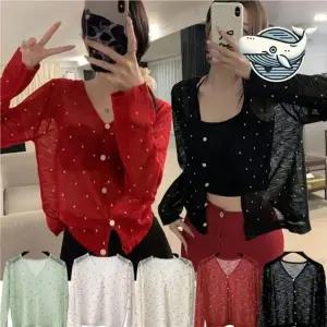 여름 시원한 원단 니트 카디건 스타일 긴팔 가디건 볼레로 여성 니트 여름 크롭