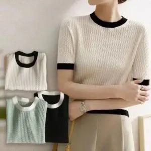 반팔 라운드 꽈배기 여름 예쁜 니트 반팔 티 여성 니트 여름