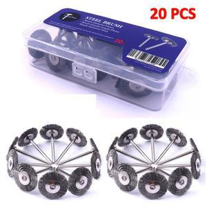 20 피스 미니 드릴 로타리 도구 25mm 철강 와이어 휠 브러시 메탈 녹 제거 Dremel 연마 액세서리