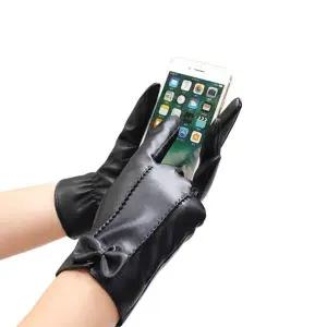 [하프클럽/]여성 블랙 검정 기모 가죽 터치 털장갑 장갑 선물