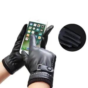 [하프클럽/]여성 블랙 니트 가죽 기모 스마트폰 터치 털장갑 장갑