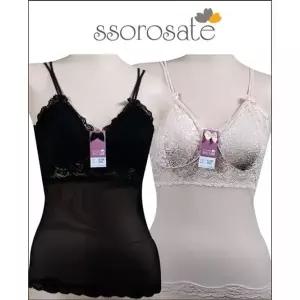 [하프클럽/]레이스 끈캡 내장 망사 끈브라런닝-2가지색상