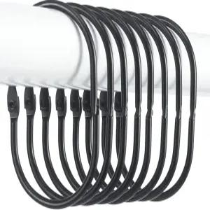 구윈 샤워 커튼 링 12개의 후크 타원형 스냅 금속 블랙 녹 방지 로드용 글라이드 매끄럽게