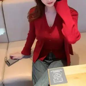 여친 빨강 니트 투피스 나시 상의 카디건 로맨틱 봄가을 슬림핏 DUCHI1