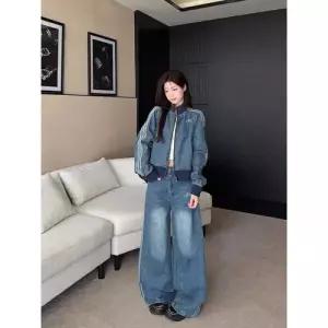 여사친 청 빈티지 투피스 봄가을 쇼트 차이나 카디건 세트 긴팔 DUCHI1