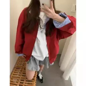 여자 캐주얼 스트라이프 상의 가디건 칼라 로맨틱 봄가을 재킷 DUCHI1