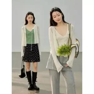 여친 니트 빈티지 포인트 로맨틱 상의 긴팔 봄가을 끈 카디건 DUCHI1