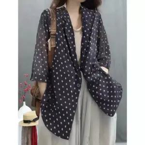 여친 니트 캐주얼 빈티지 정장 로맨틱 카디건 슬림핏 봄가을 도트 DUCHI1
