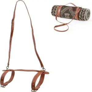 야외 캠핑 여행 하이킹을 위한 UFURMATE 피크닉 담요 휴대용 스트랩 PU 가죽 비치 매트 벨트브라운