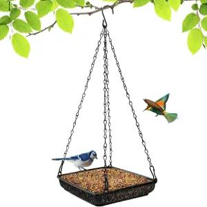 야외 정원을 위한 내구성 있는 체인이 MIXXIDEA 걸이식 새 모이통 트레이 금속 메쉬 플랫폼 씨앗 1팩