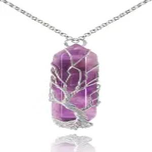 비빌리아 힐링 크리스탈 목걸이 트리 오브 라이프 와이어 랩드 내추럴 스톤 포인트 펜던트 육각형 레이키