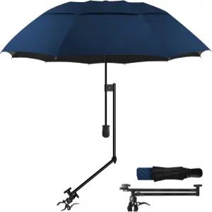 파티오 우산 UPF 50 360 조절 가능한 그늘 범용 클램프가 있는 해변 위의 의자 골프 카트 휠체어 비치커