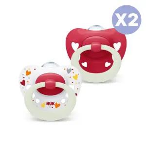 누크 아기 실리콘 노리개젖꼭지 야광 레드 S2 2개입X2 BNS