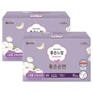 [유한킴벌리]좋은느낌 좋은순면 42cm 수퍼롱오버나이트 10입 x  2팩
