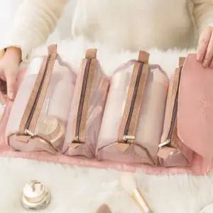 [하프클럽/]메쉬주머니 휴대용 분리형 화장품 파우치 핑크