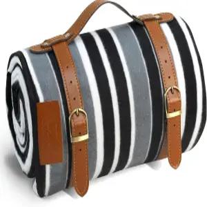 휴대용 및 초대형 피크닉 야외 담요 3겹 방수 핸디 매트 토트 스프링 여름 블랙 앤 화이트 스트라이프