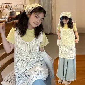 [하프클럽/]여성 라운드넥 레이어드 코디 통기성 그물펀칭 롱조끼