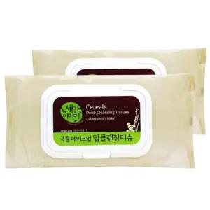 과일나라 세안이야기 곡물 메이크업 딥 클렌징티슈 100매 2개
