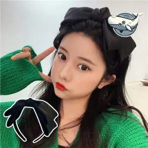 스타일리시한 새틴 리본 헤어밴드 블랙 세미