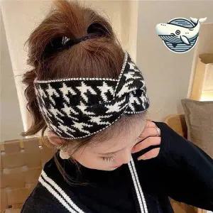 스타일리시 체크 패턴 헤어밴드 여성용 데일리 왕리본머리띠