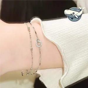 스타일리시한 실버 링 체인 더블 팔찌 여성