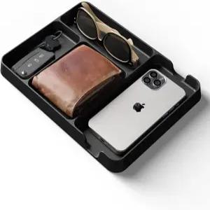 남성용 포켓 덱 발렛 트레이(블랙). 데일리 캐리 EDC 캐디 대나무 정리함. 나이트 스탠드 침대 옆 서랍